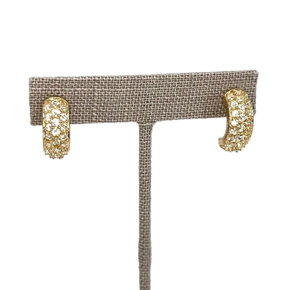 Swarovski Half Hoop Huggie Earrings Clear Crystal Pave Gold Tone - Picture 1 of 9